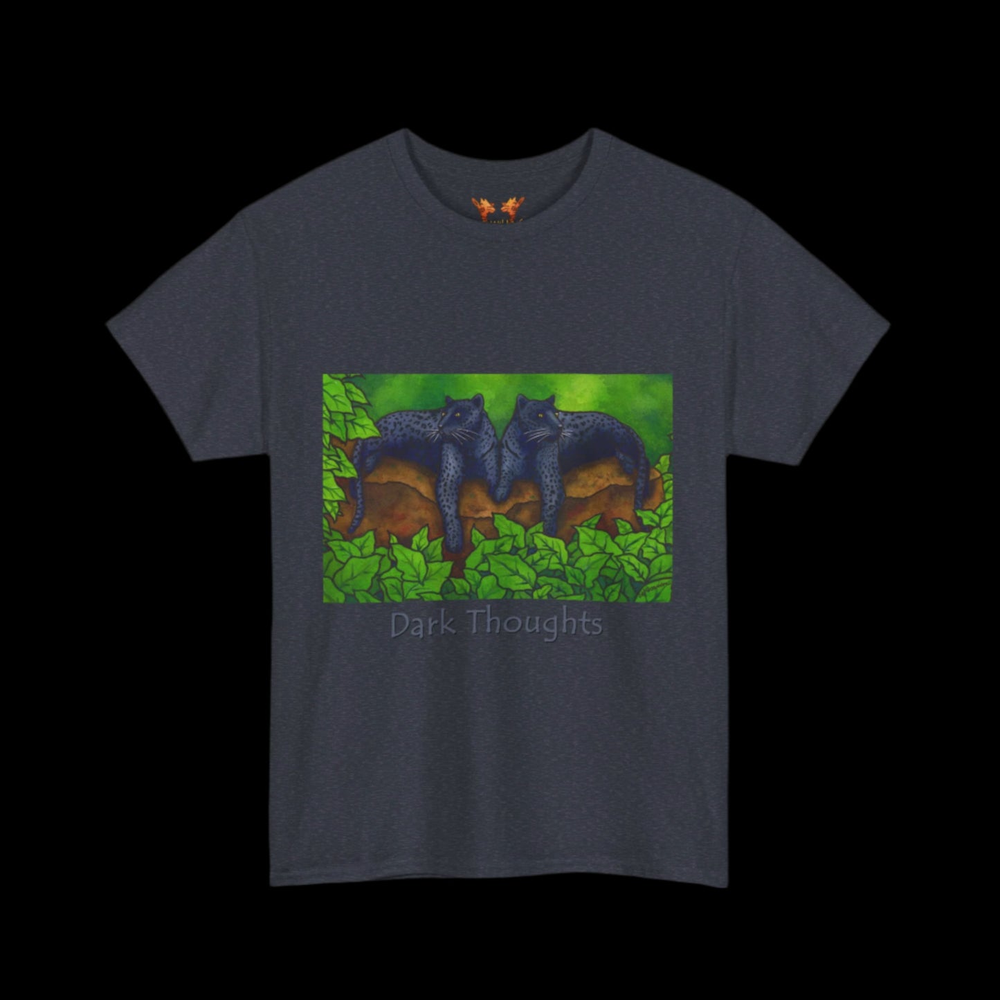 black panthers on a heather navy t-shirt