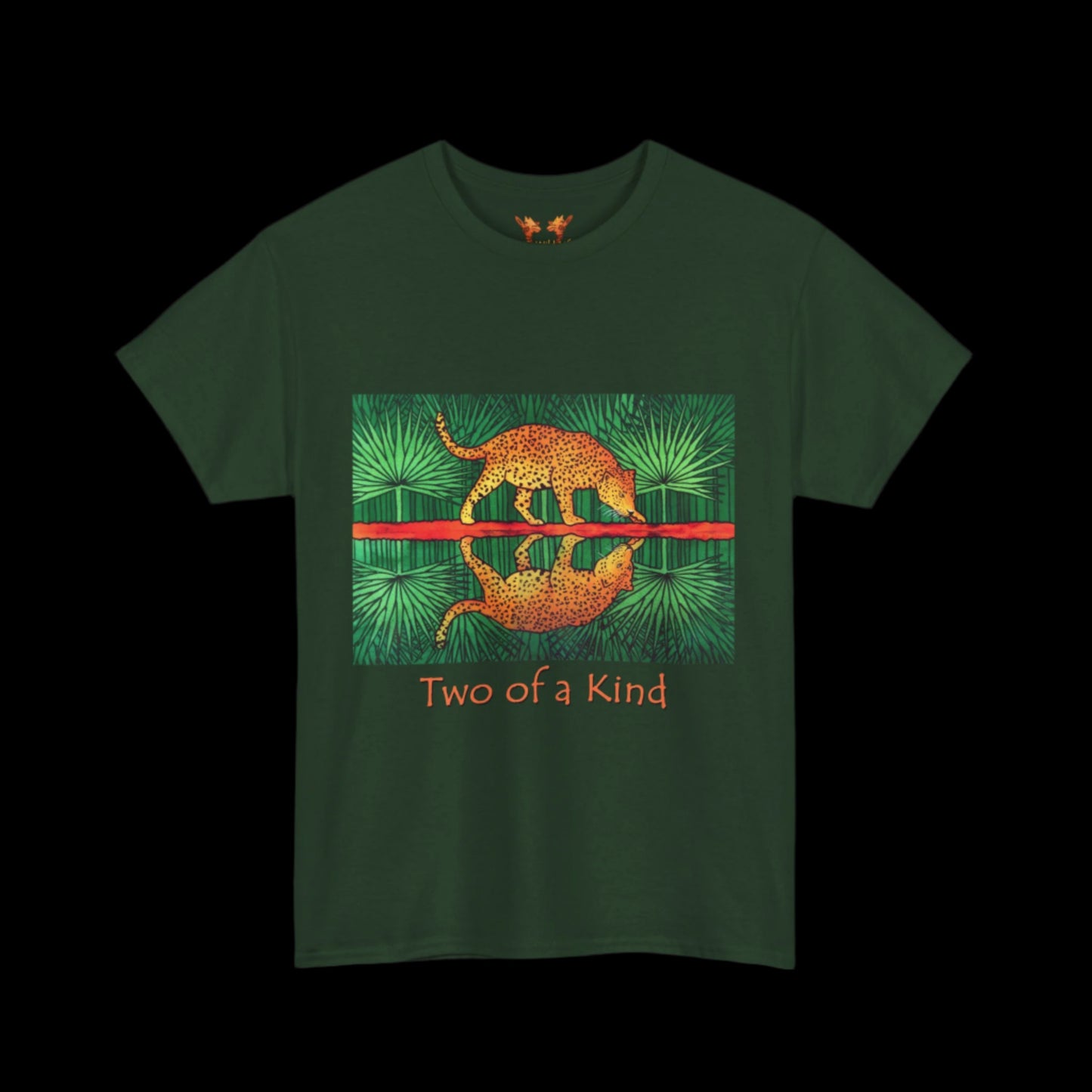 Jaguar on a forest green t-shirt