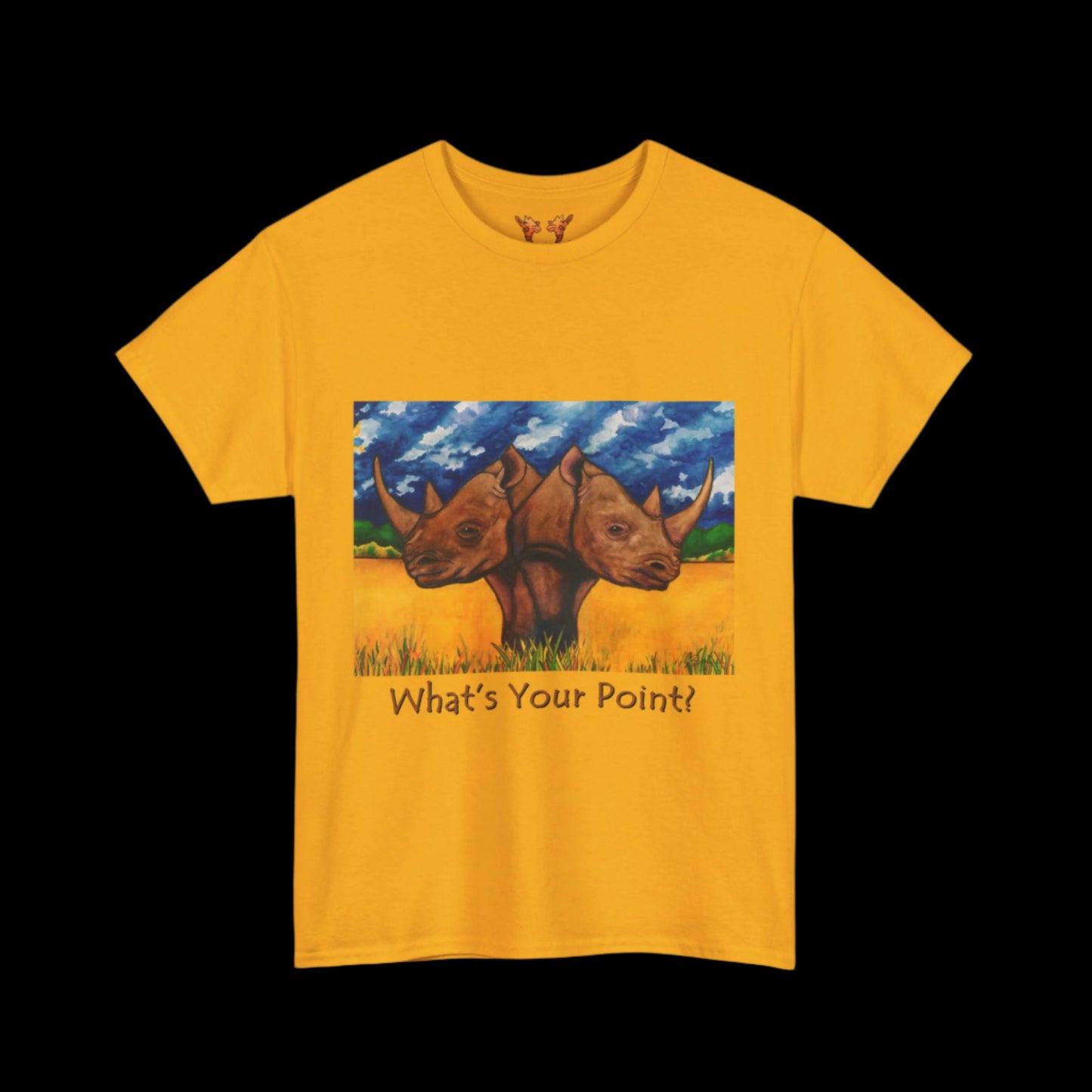 Rhinos on a gold t-shirt