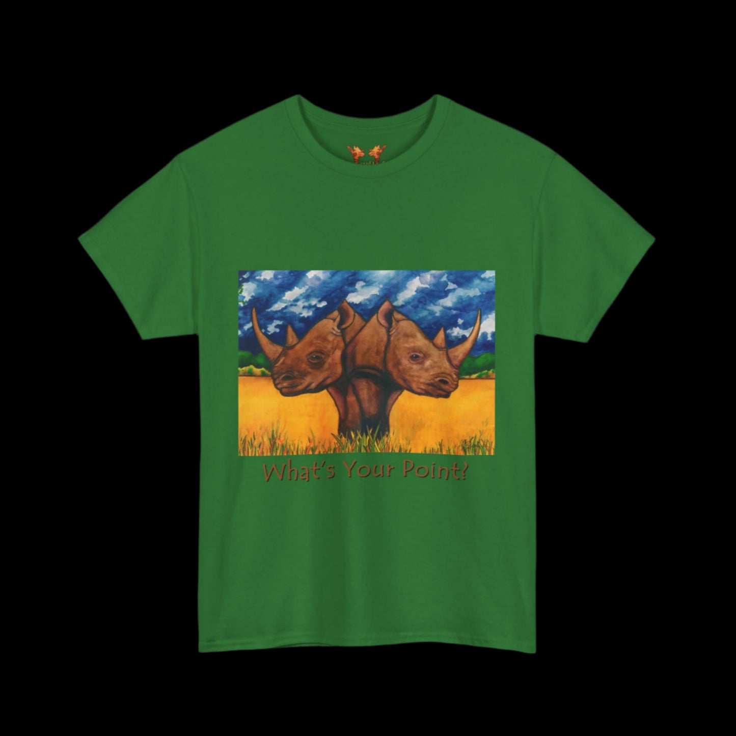 Rhinos on a green t-shirt