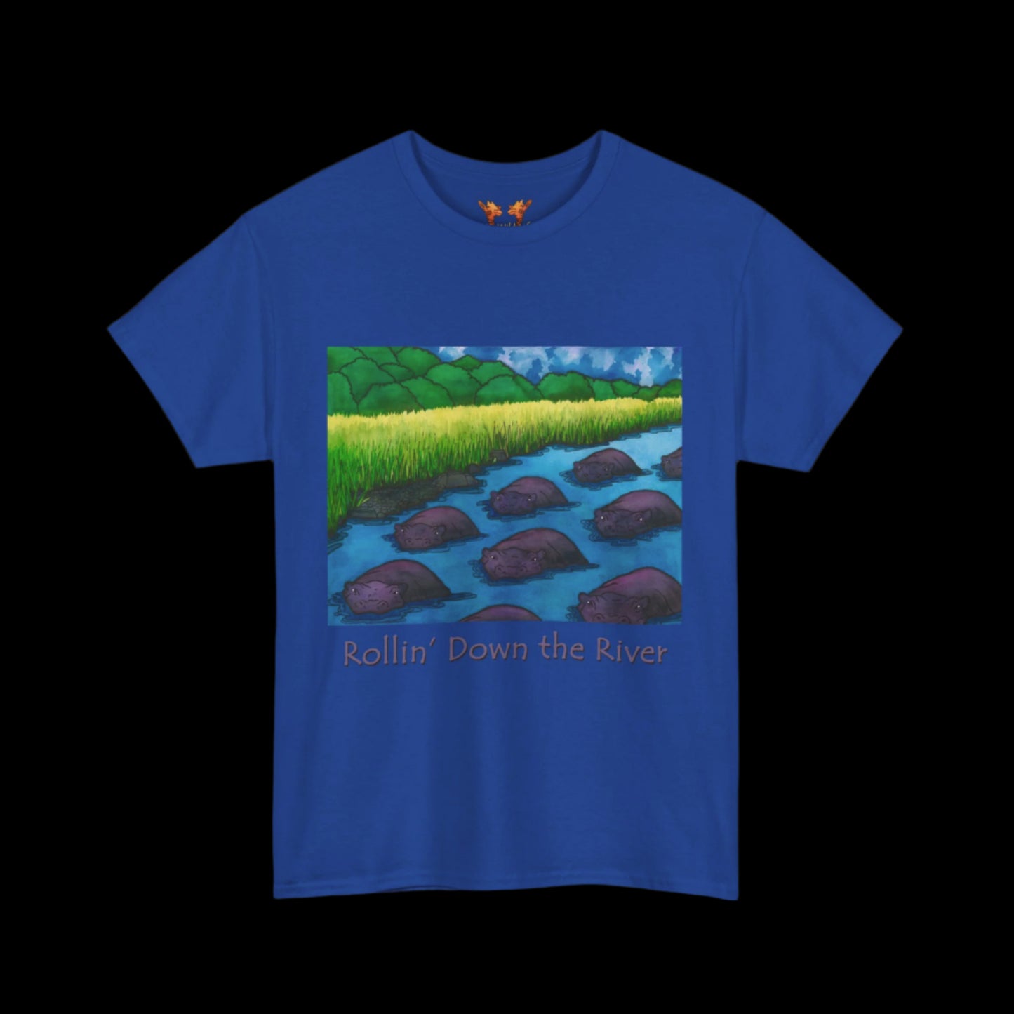 Hippos on a blue t-shirt