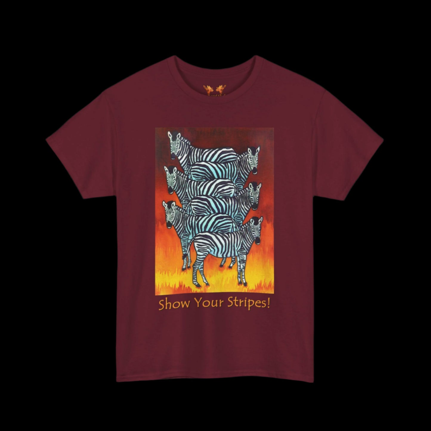 Zebras on a garnet t-shirt