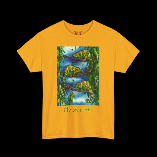 Chameleons on a gold t-shirt