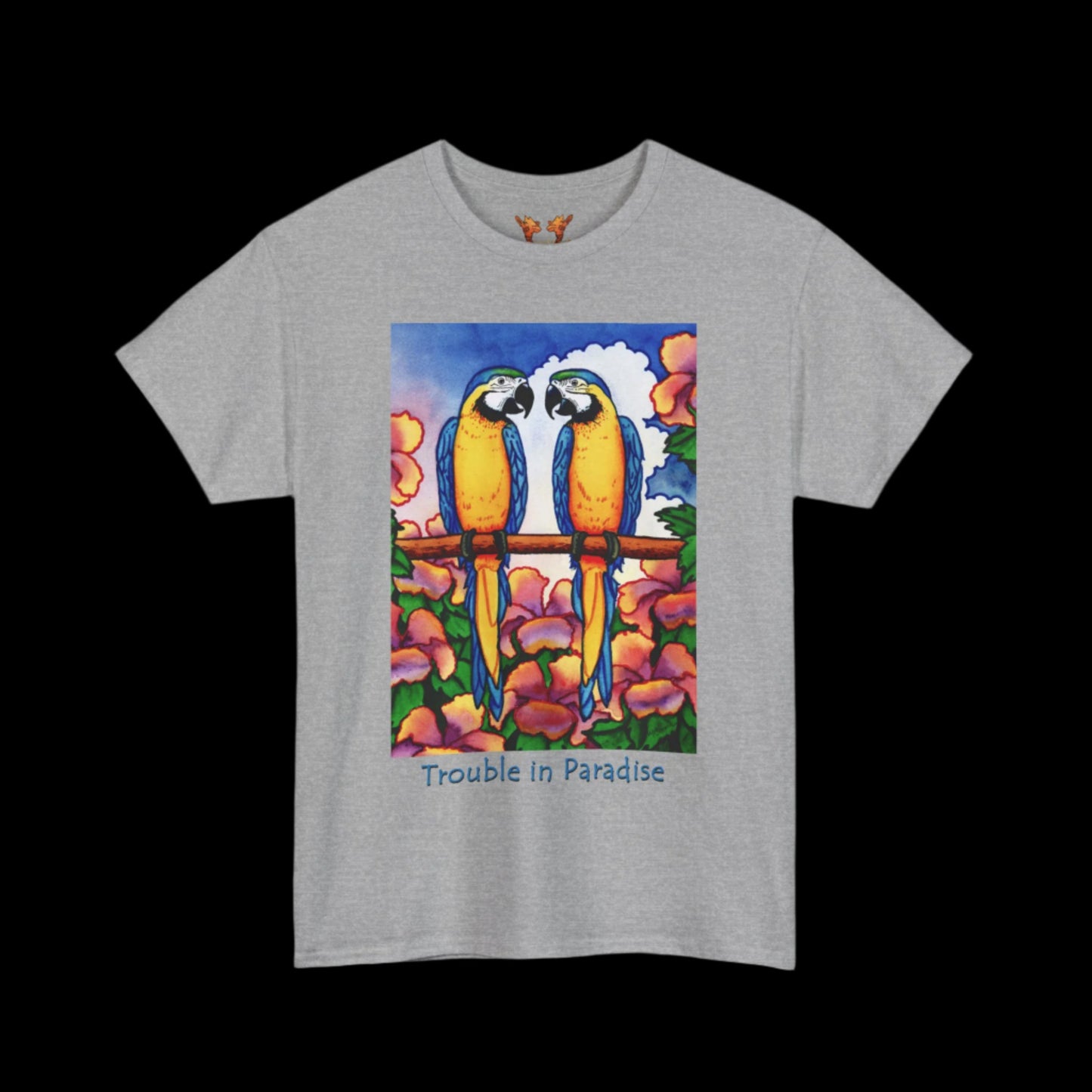Blue Macaws on sport grey t-shirt