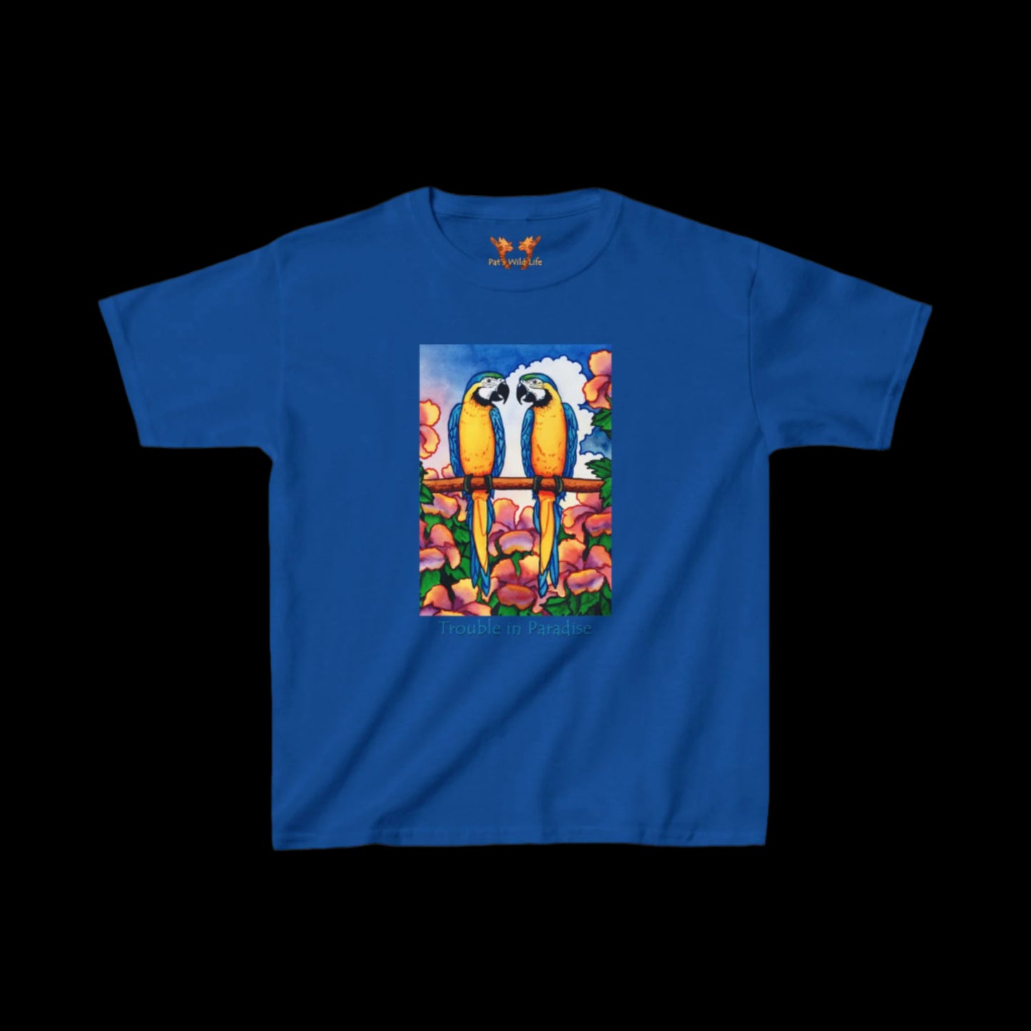 Blue Macaws "Trouble in paradise" Kids Tee