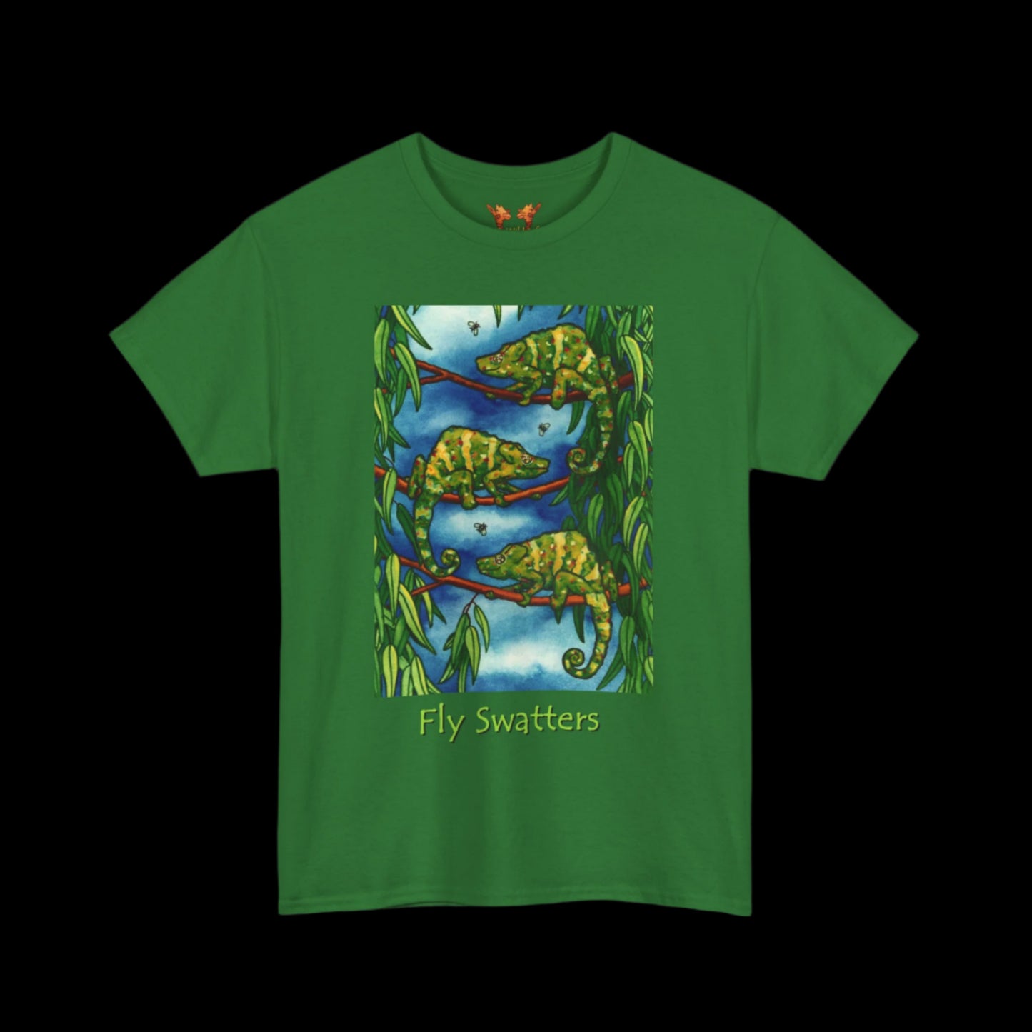 Chameleons on a green t-shirt