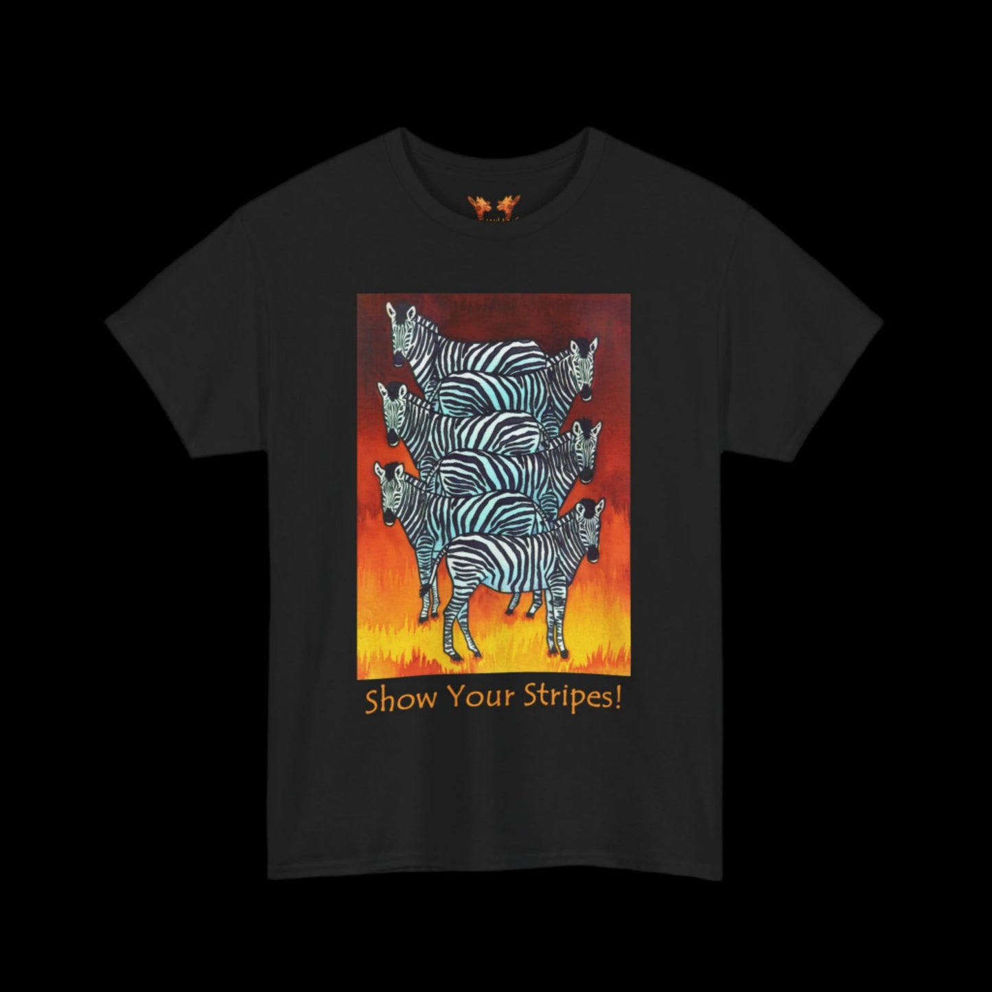 Zebras on a black t-shirt