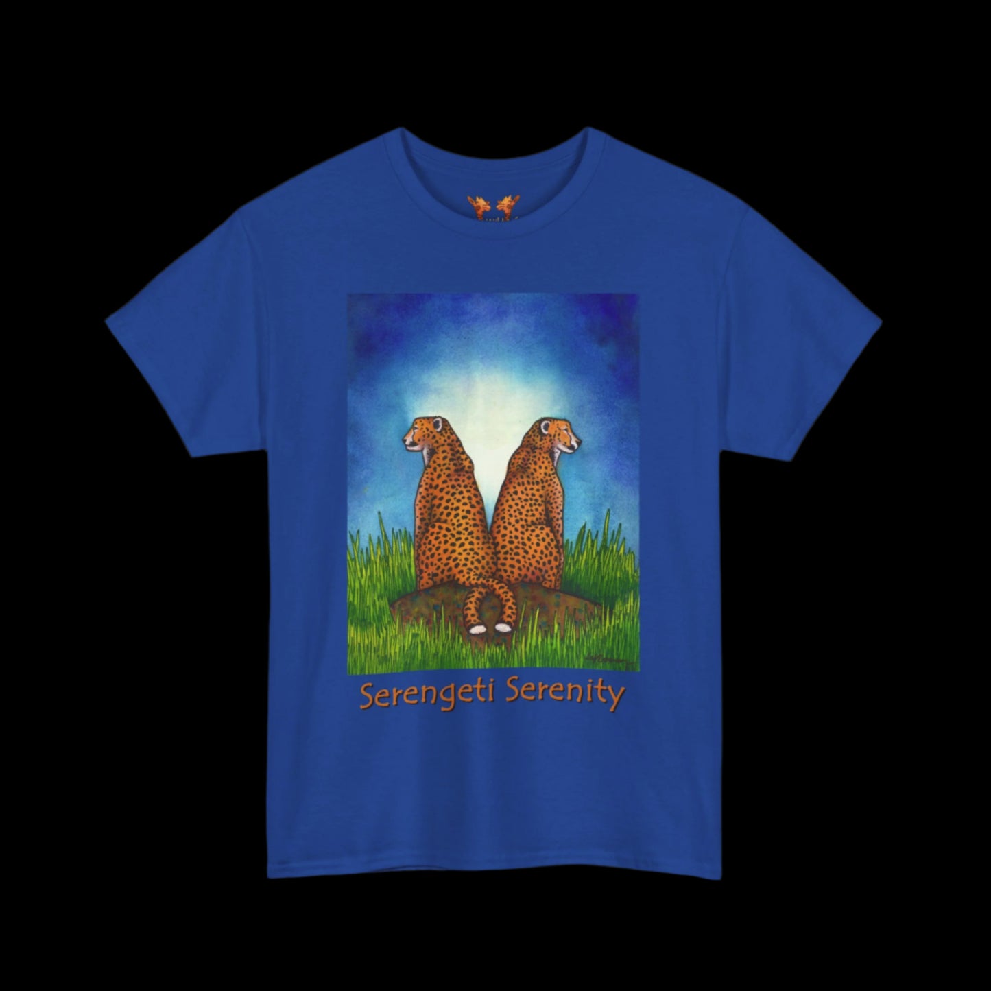 Cheetahs on a blue t-shirt