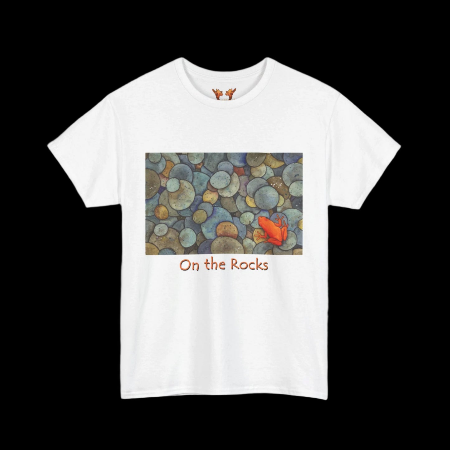 Orange frog on white t-shirt