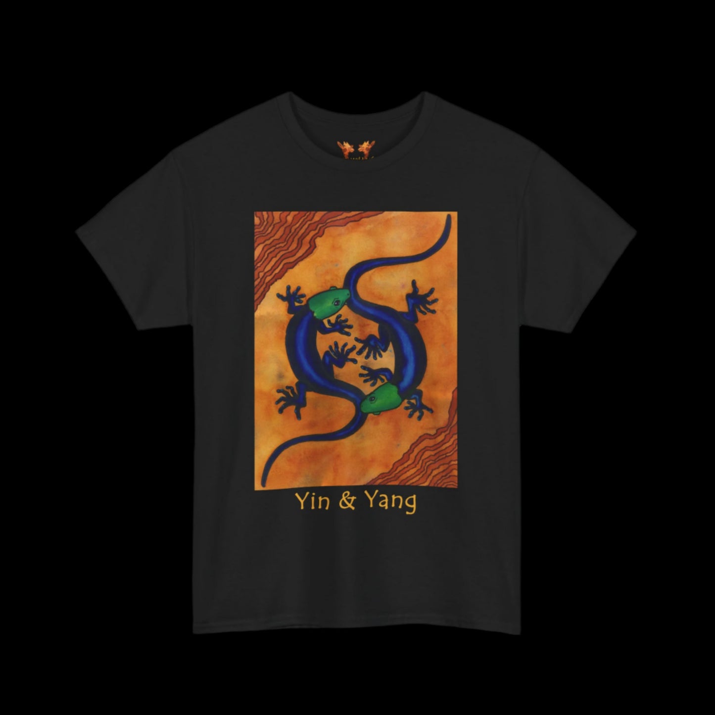 Geckos on black t-shirt
