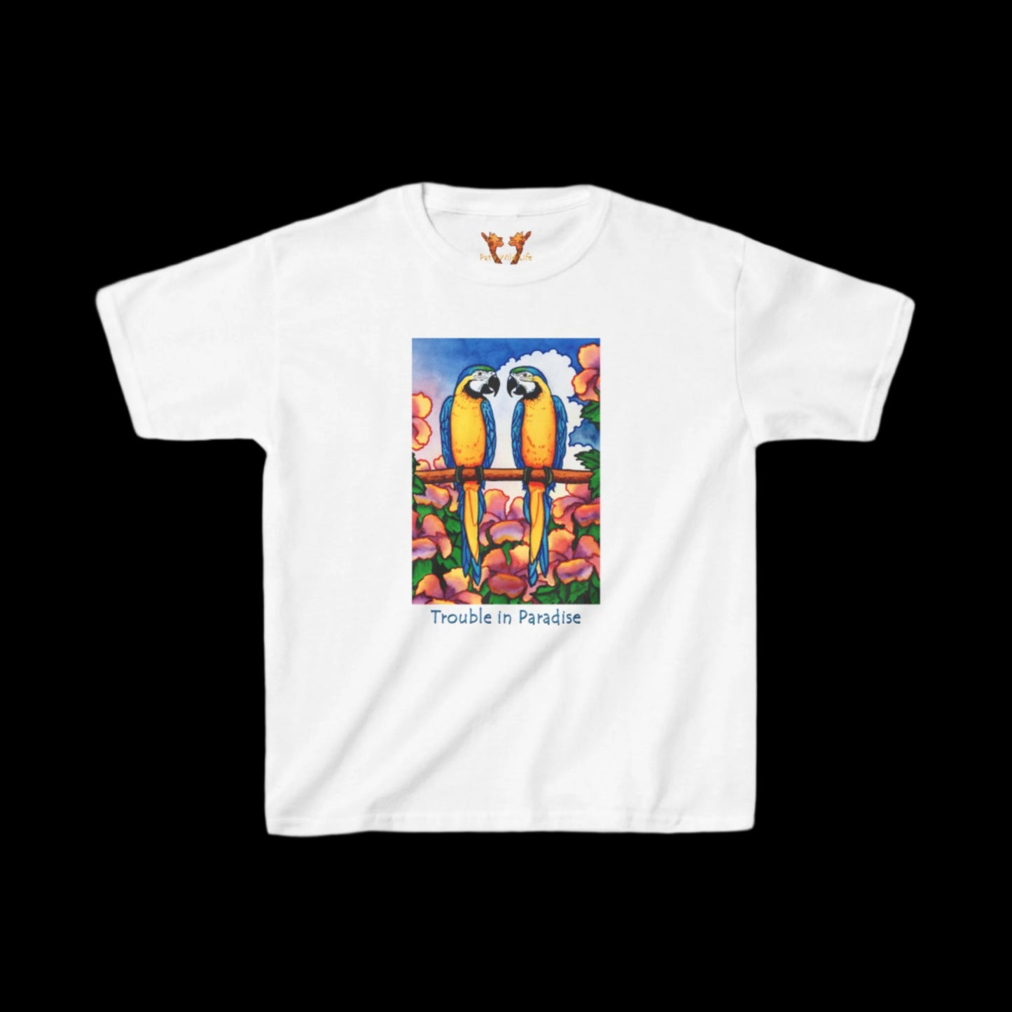 Blue Macaws "Trouble in paradise" Kids Tee