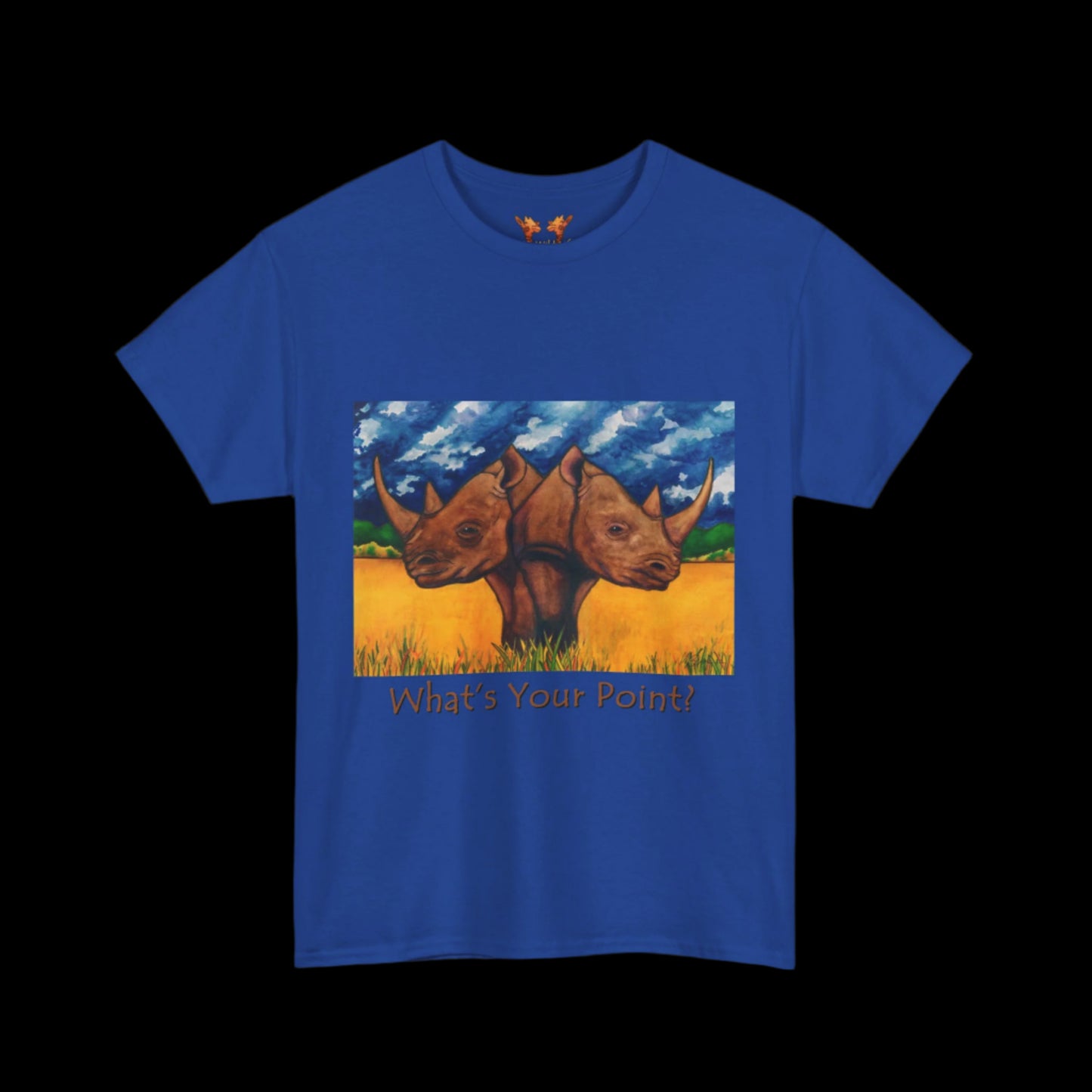Rhinos on a blue t-shirt