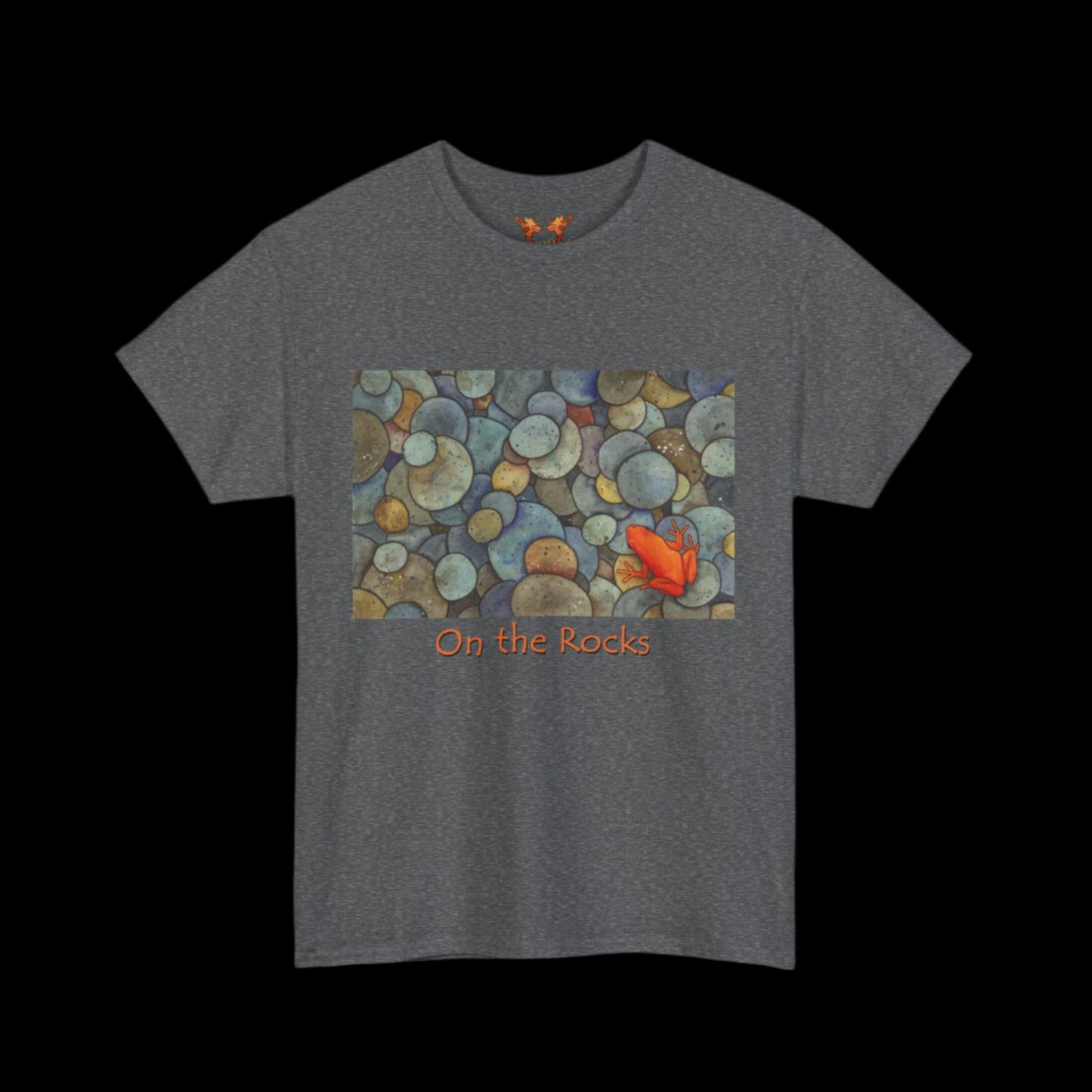 Orange frog on graphite heather t-shirt