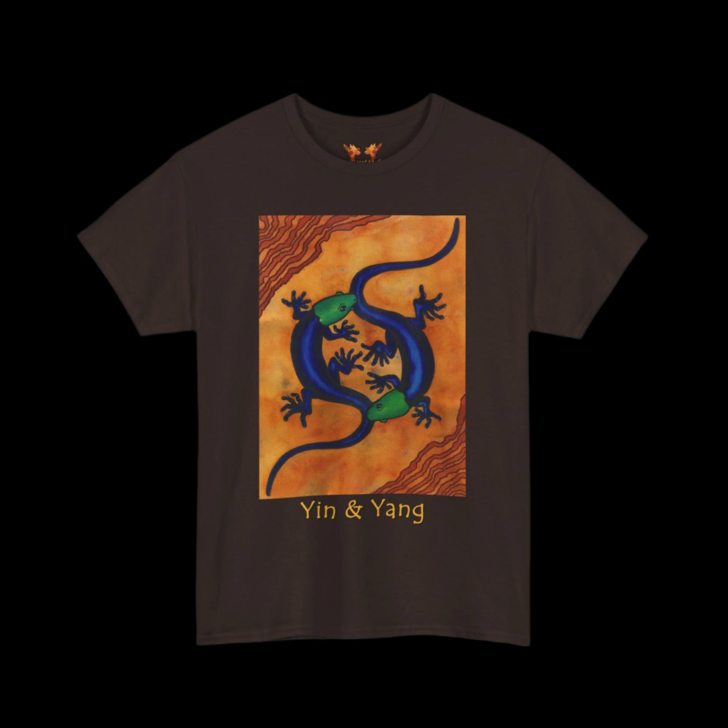 Geckos on chocolate brown t-shirt