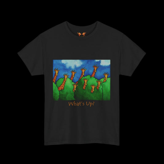 Giraffes on black t-shirt