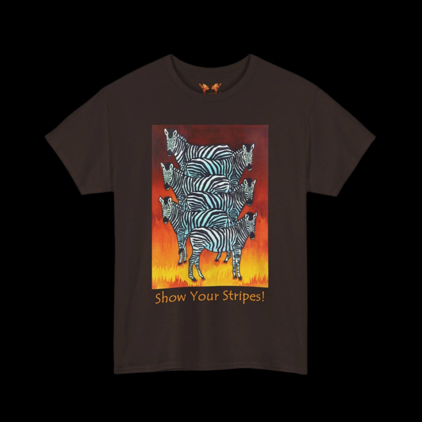 Zebras on a chocolate brown t-shirt
