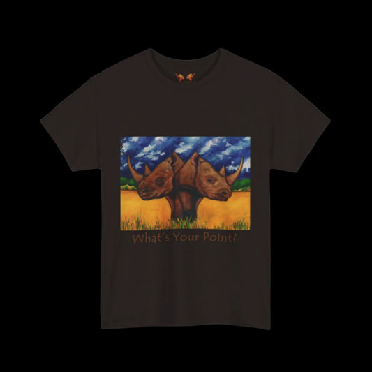 Rhinos on a chocolate brown t-shirt