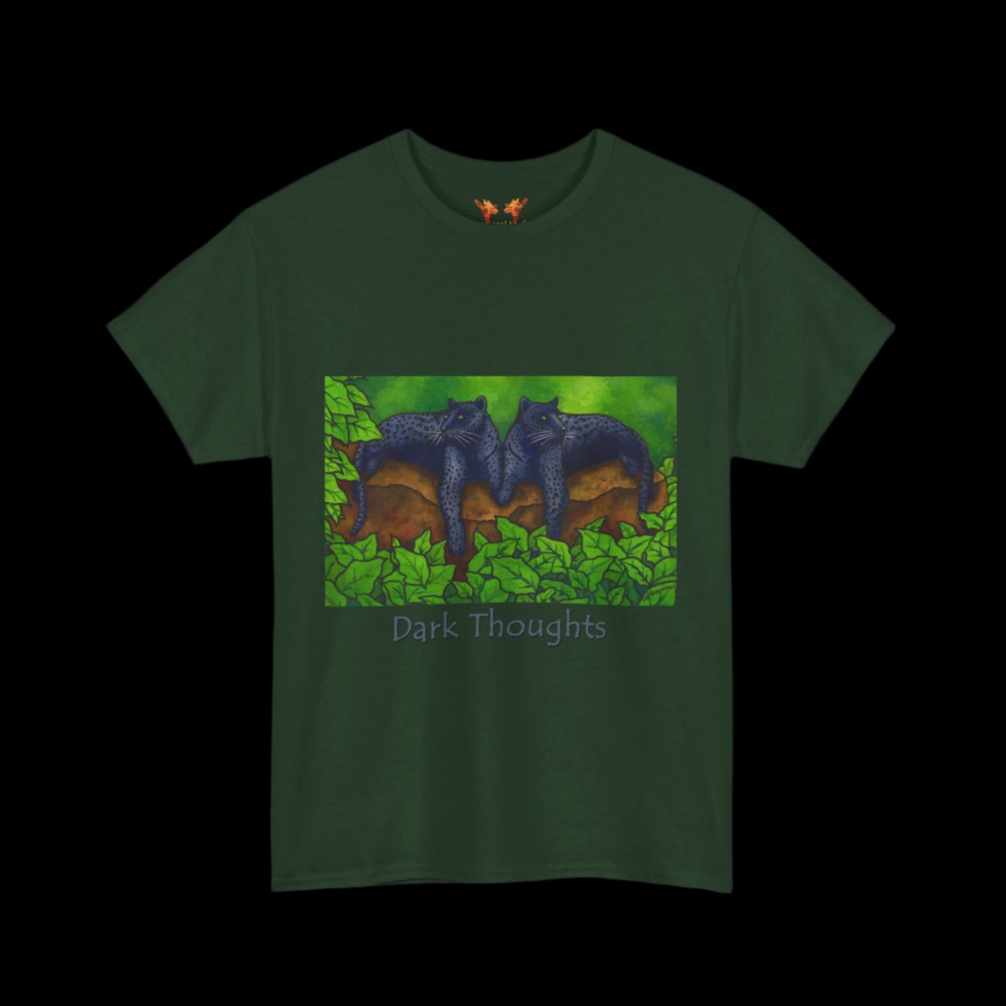 black panthers on a forest green t-shirt