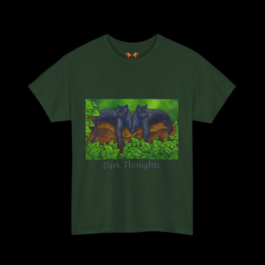 black panthers on a forest green t-shirt