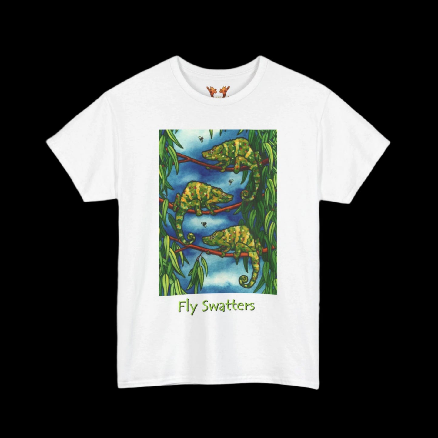 Chameleons on a white t-shirt
