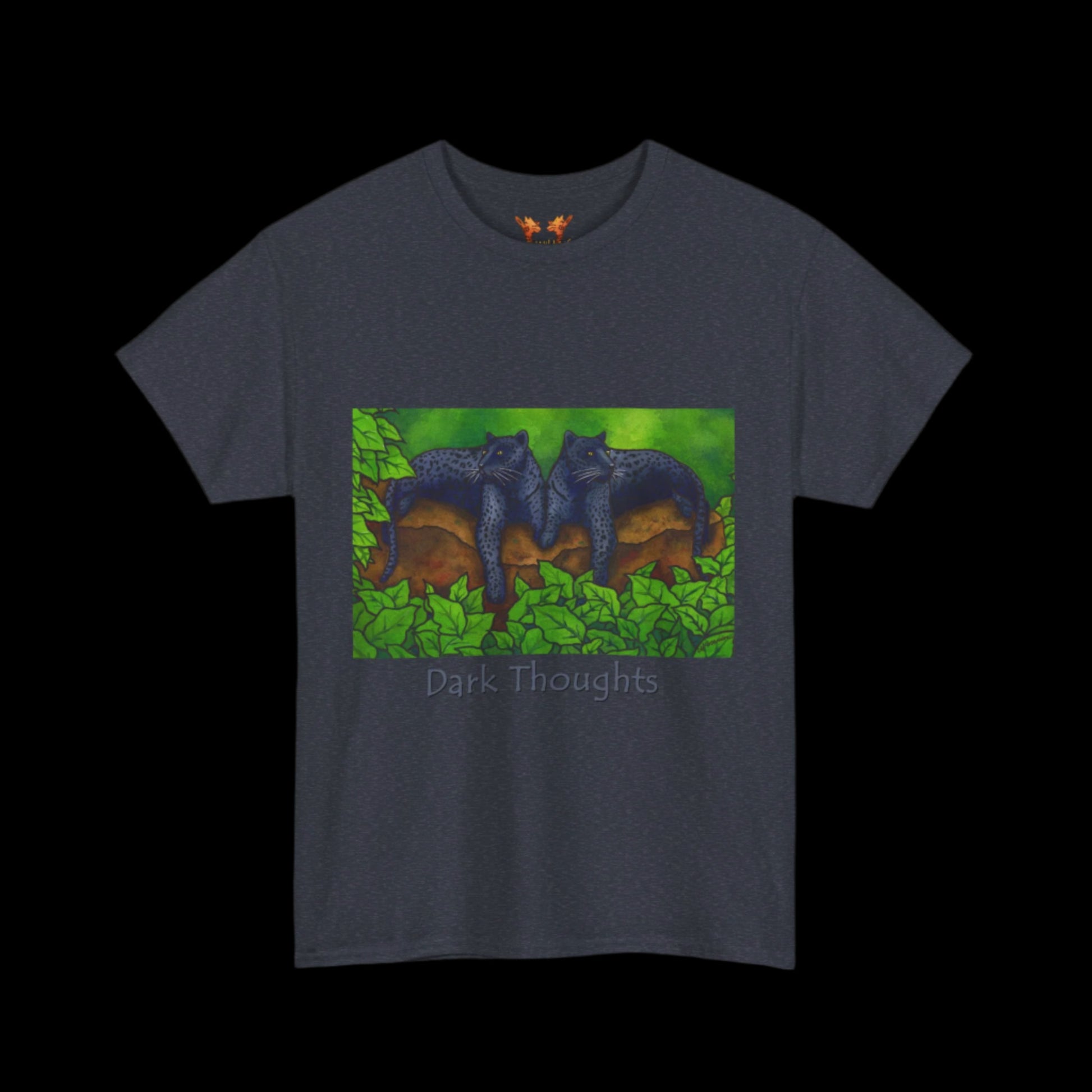 black panthers on a heather navy t-shirt