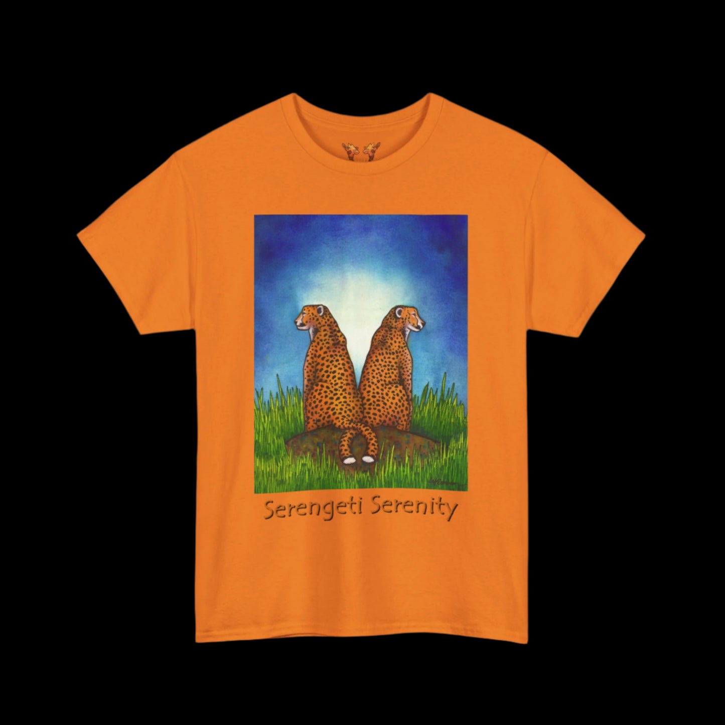 Cheetahs on a orange t-shirt