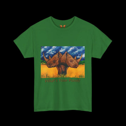 Rhinos on a green t-shirt