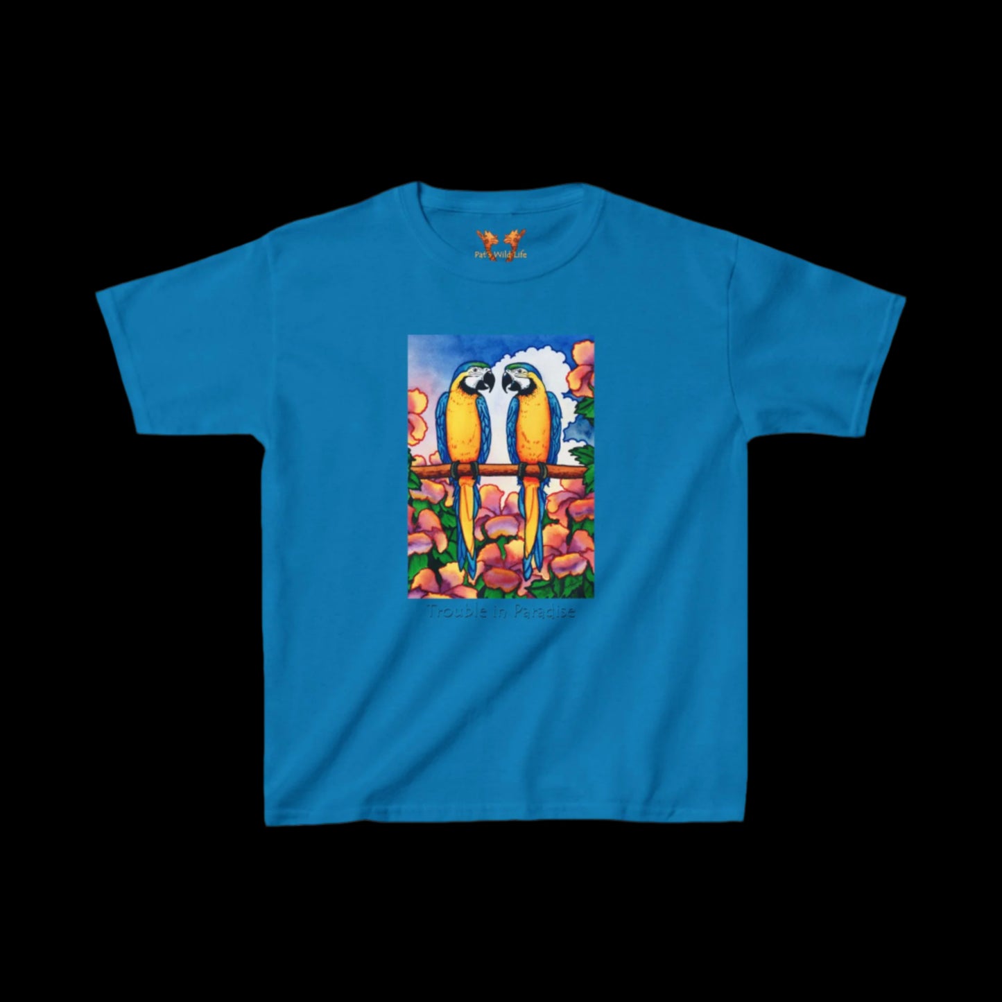 Blue Macaws "Trouble in paradise" Kids Tee