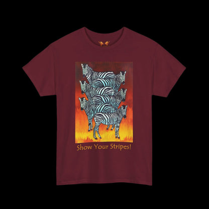 Zebras on a garnet t-shirt