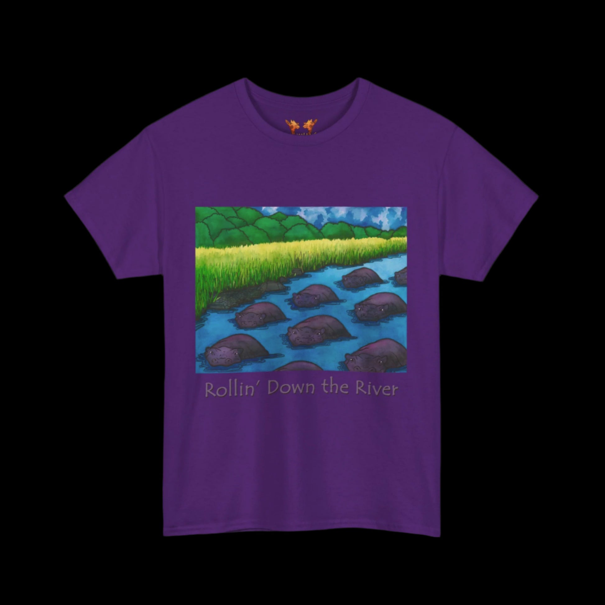 Hippos on a purple t-shirt