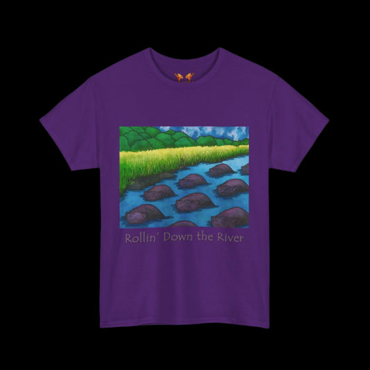 Hippos on a purple t-shirt