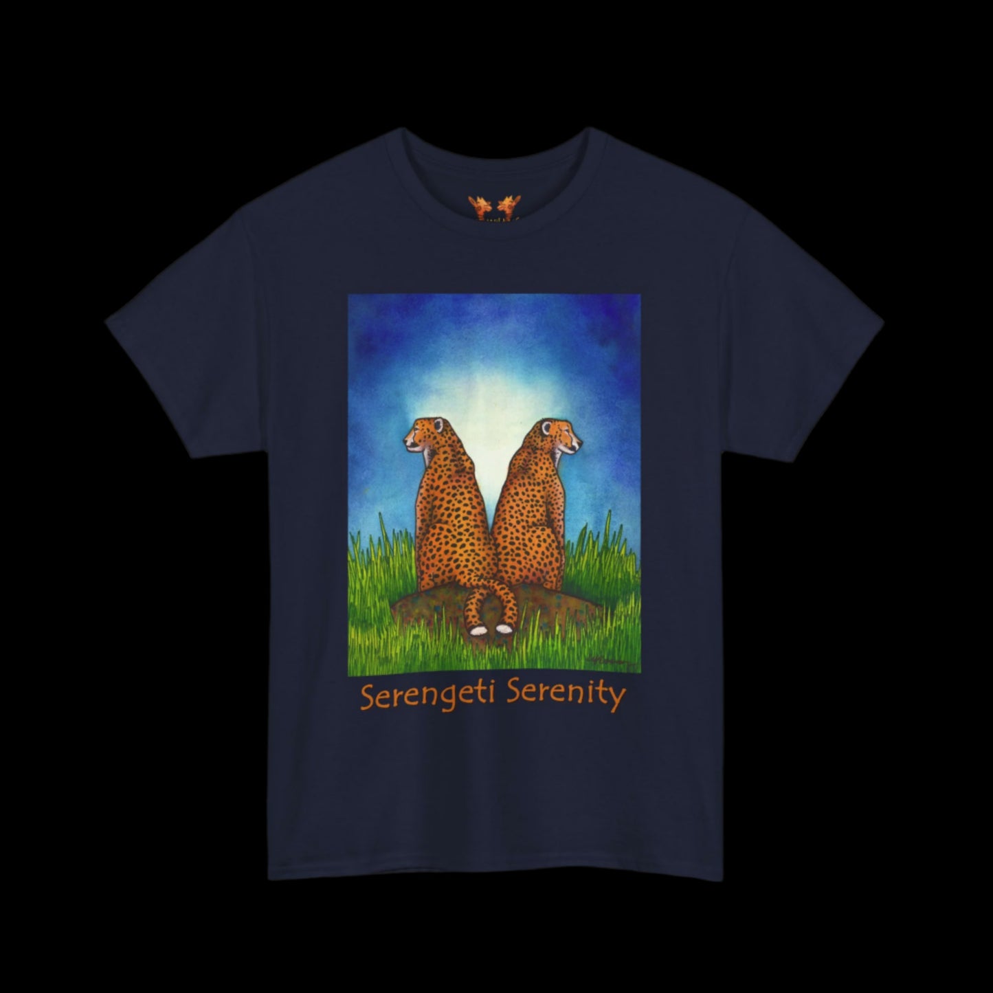 Cheetahs on a navy t-shirt