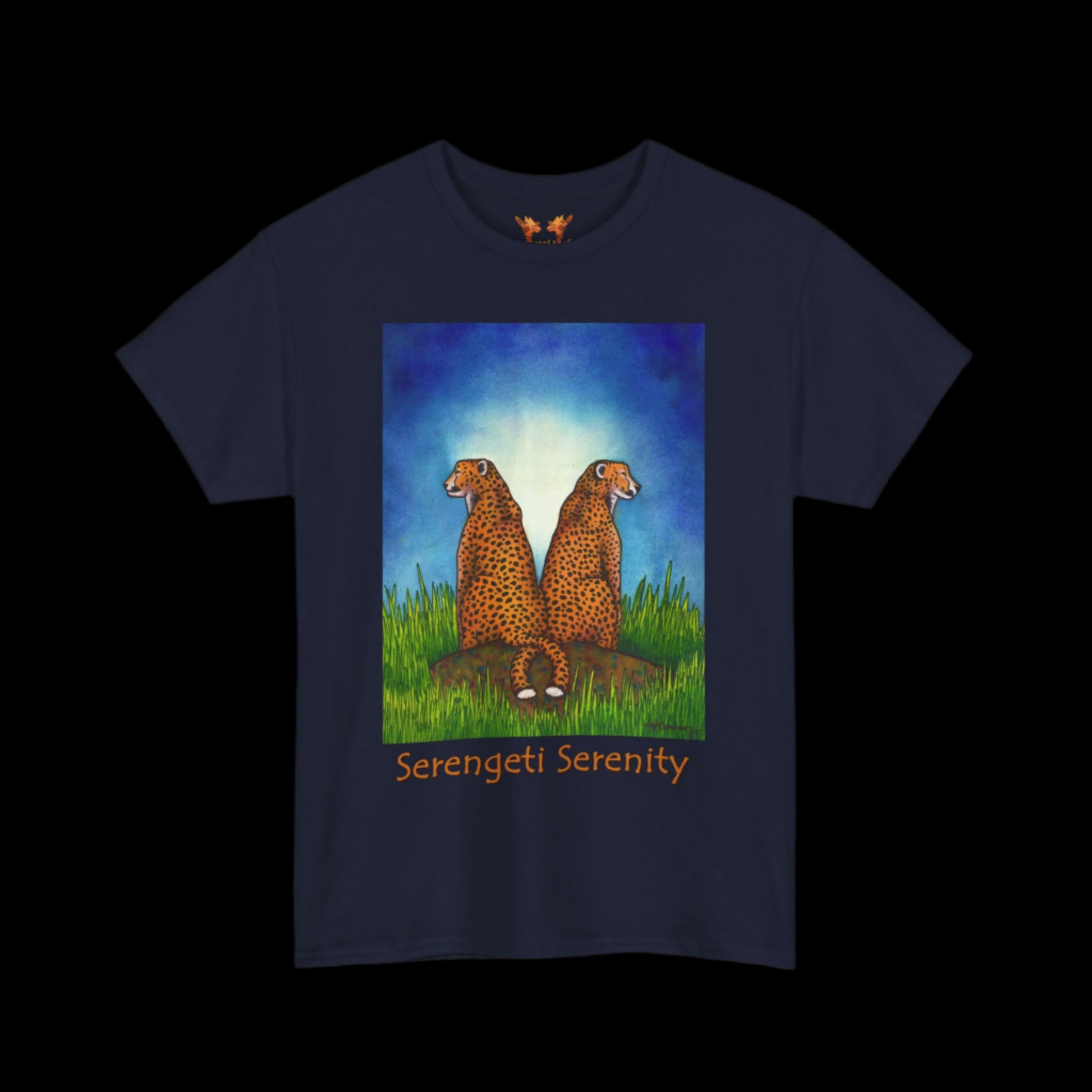 Cheetahs on a navy t-shirt