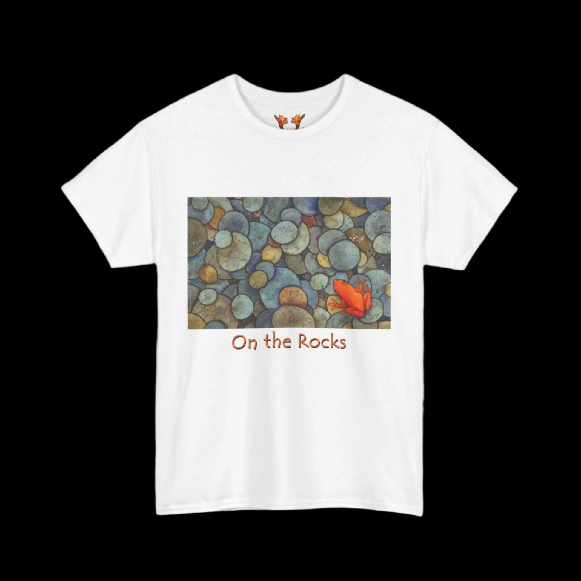 Orange frog on white t-shirt