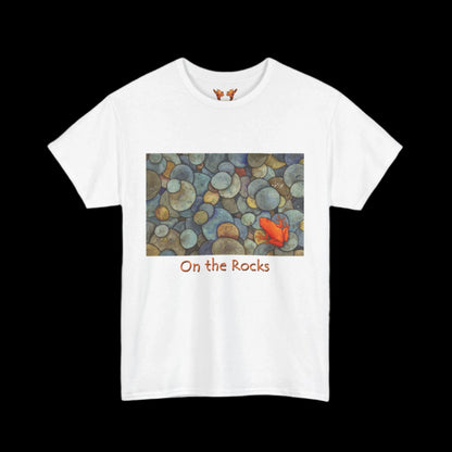 Orange frog on white t-shirt