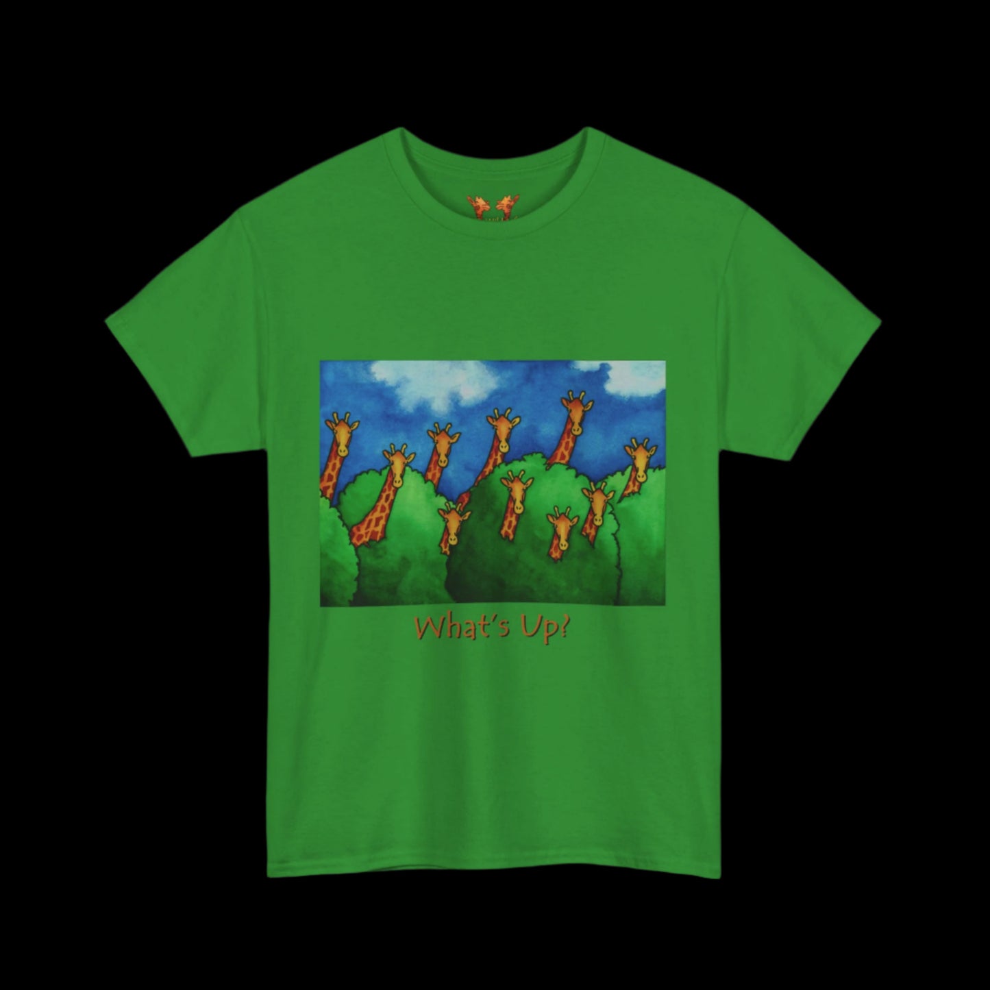 Giraffes on green t-shirt