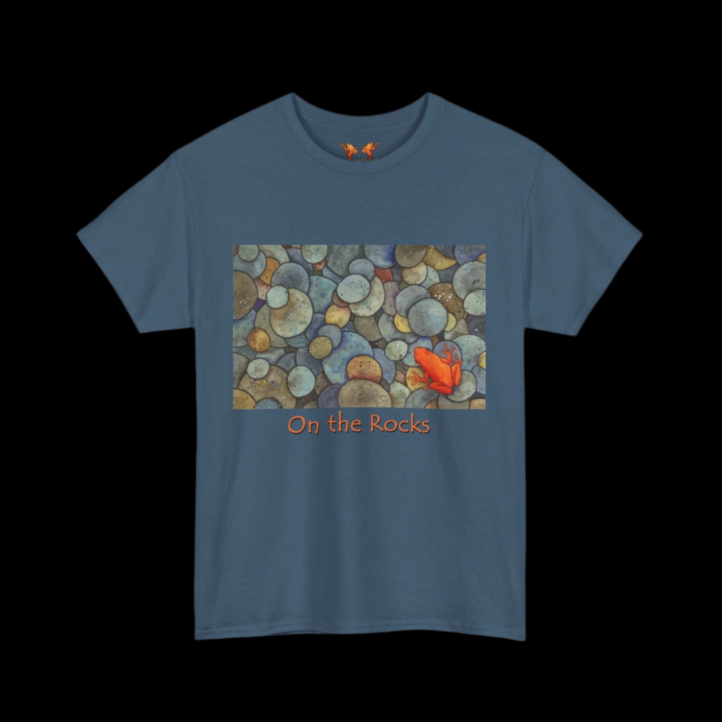 Orange frog on black t-shirt