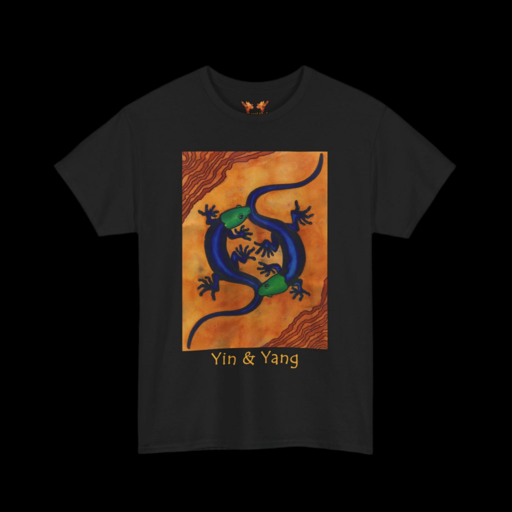 Geckos on black t-shirt