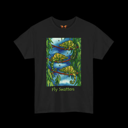 Chameleons on a black t-shirt