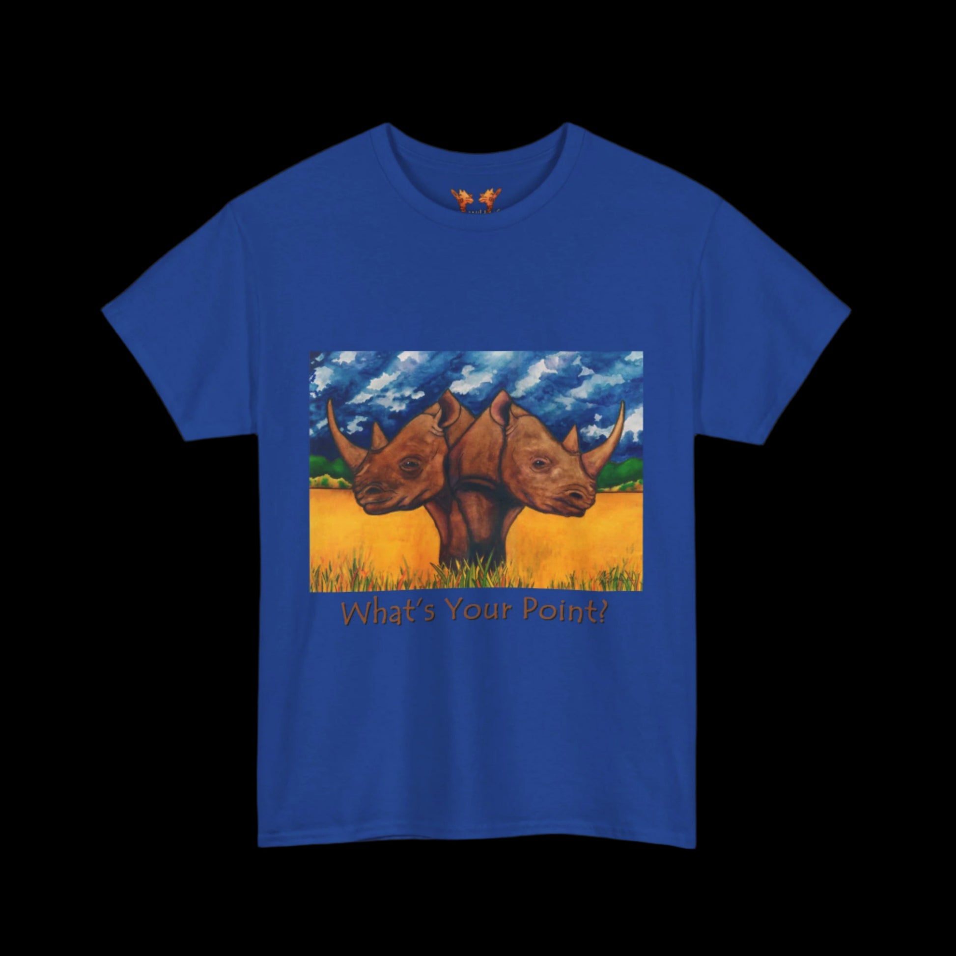 Rhinos on a blue t-shirt