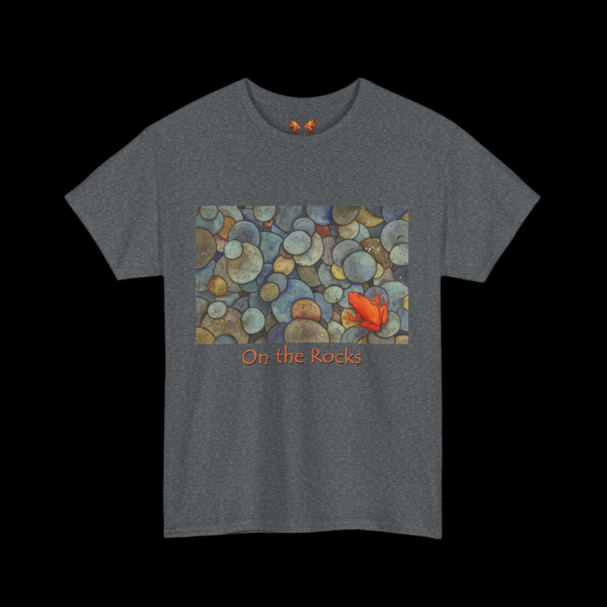 Orange frog on graphite heather t-shirt