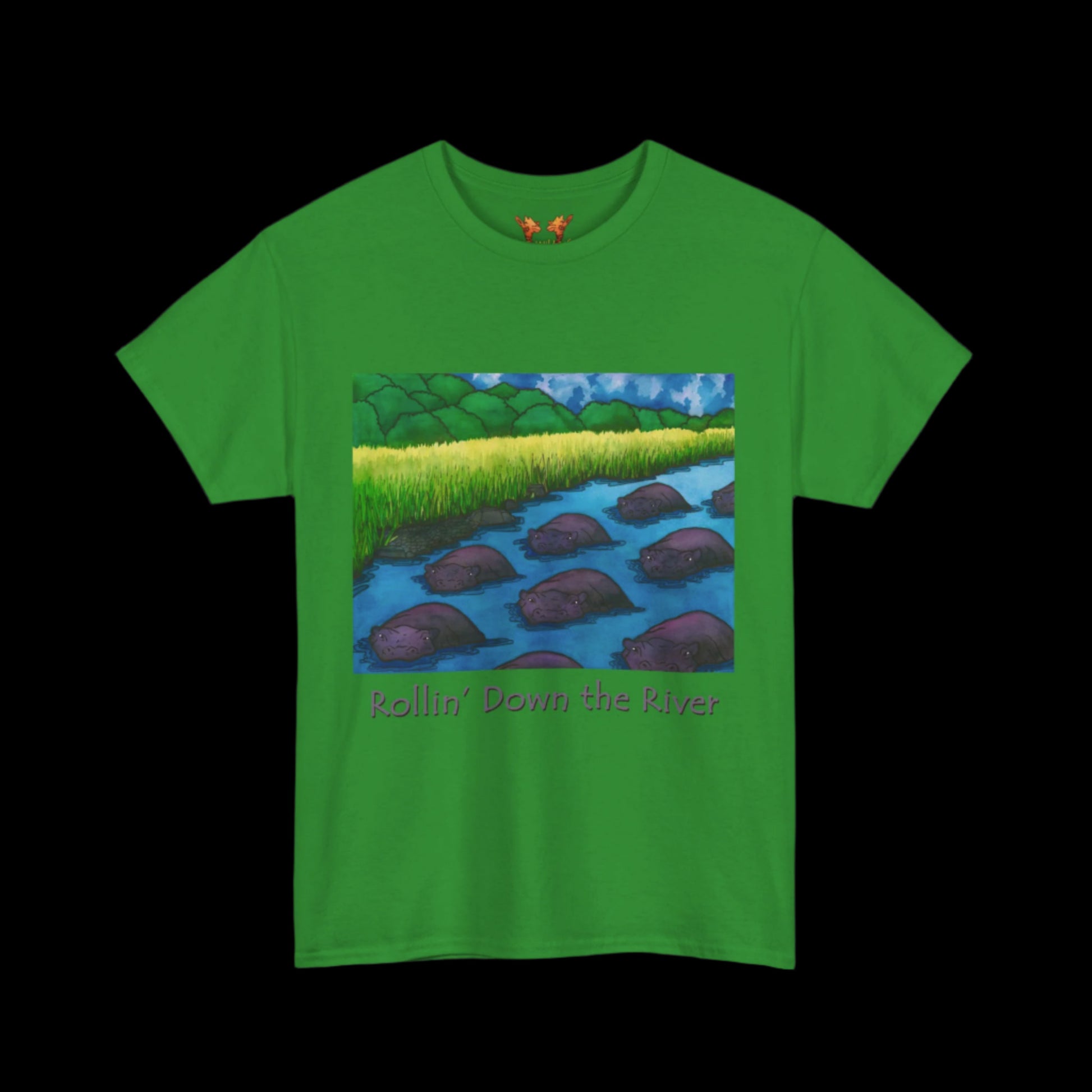 Hippos on a green t-shirt