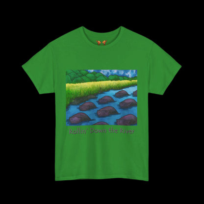 Hippos on a green t-shirt