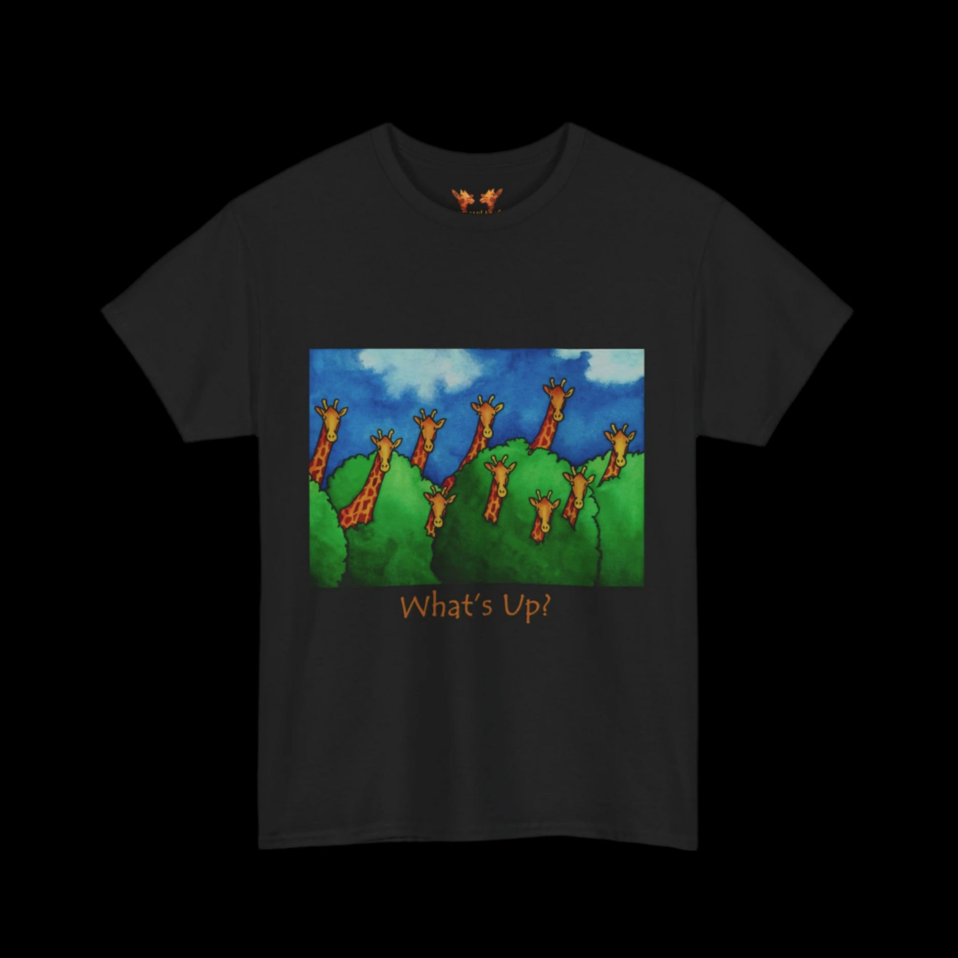 Giraffes on black t-shirt