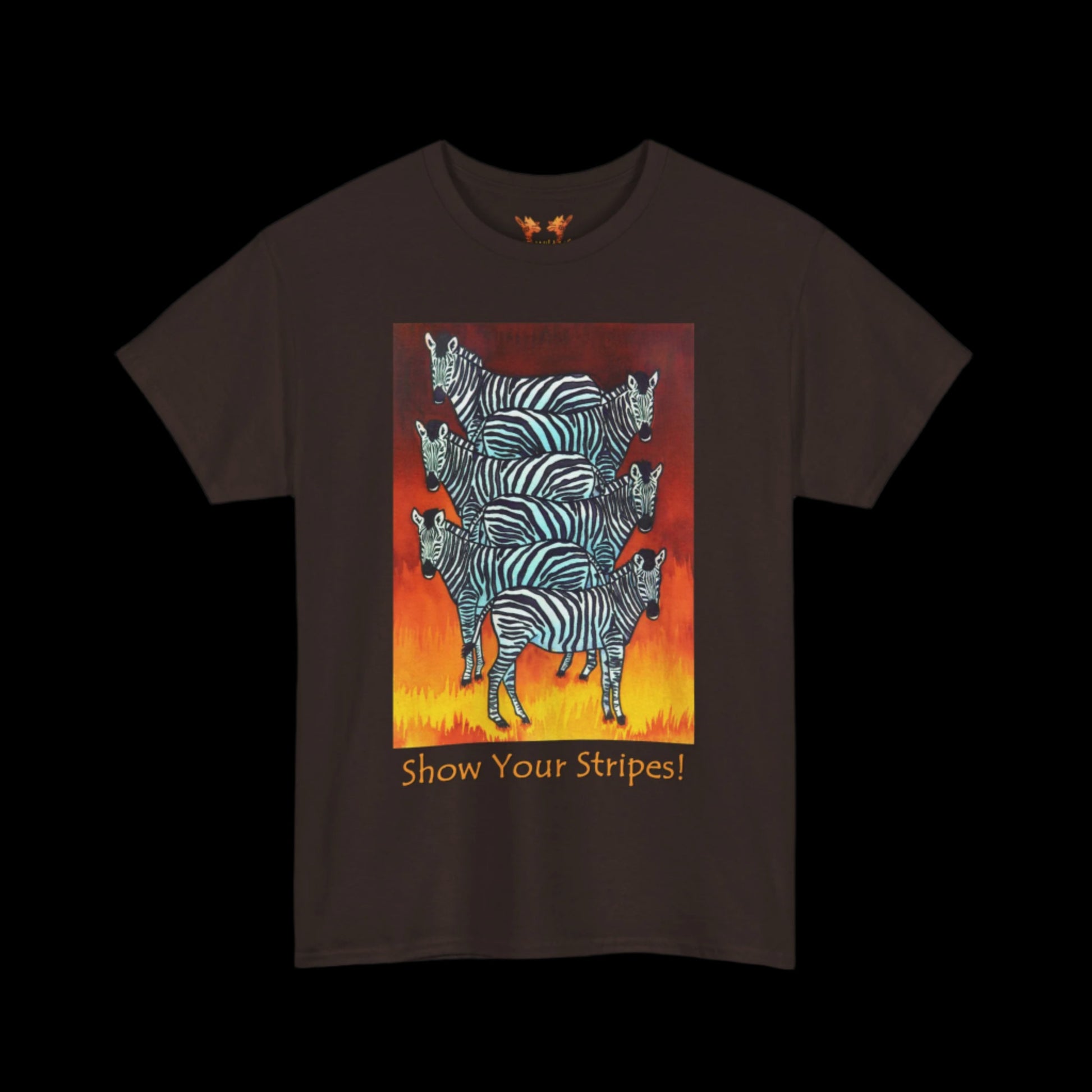 Zebras on a chocolate brown t-shirt