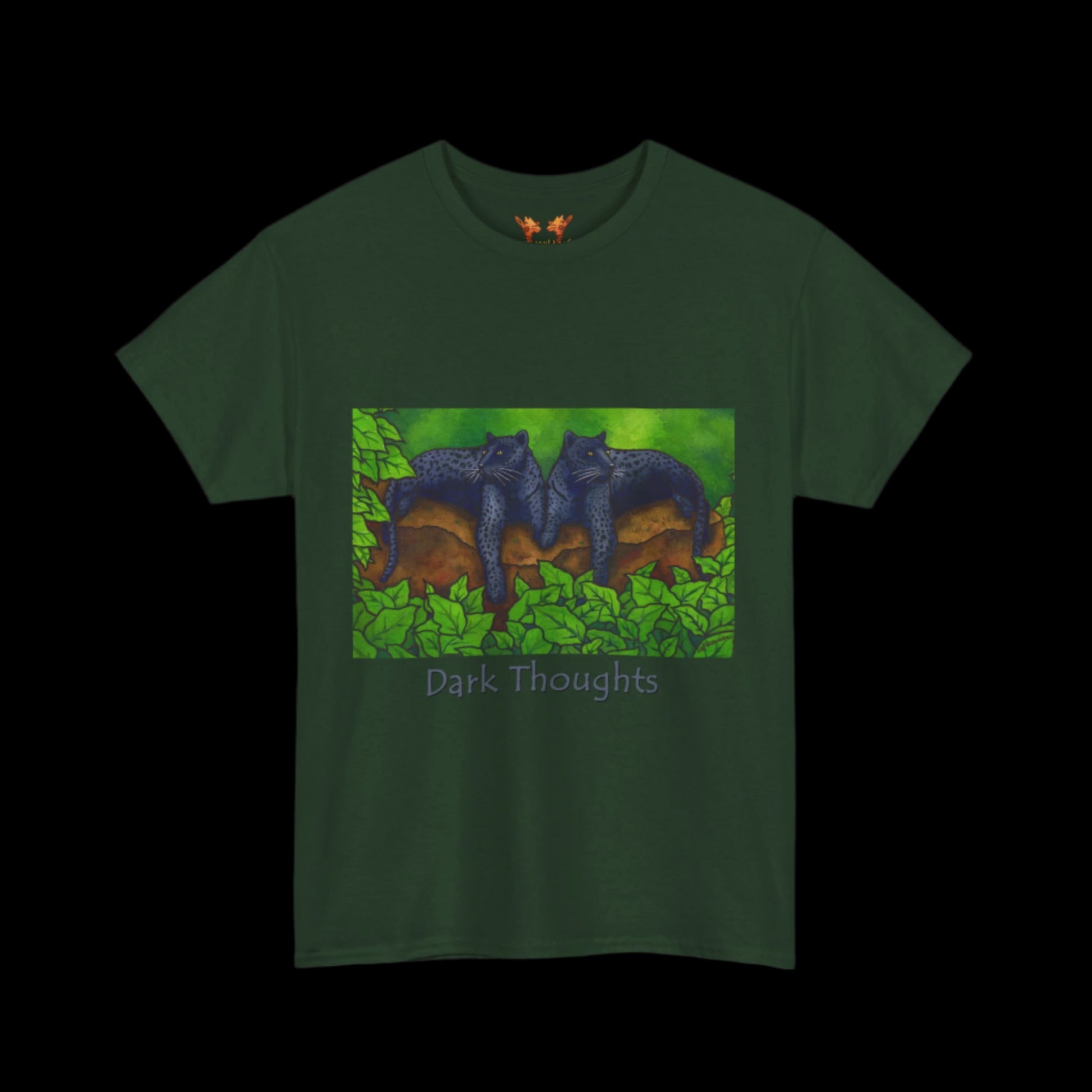 black panthers on a forest green t-shirt