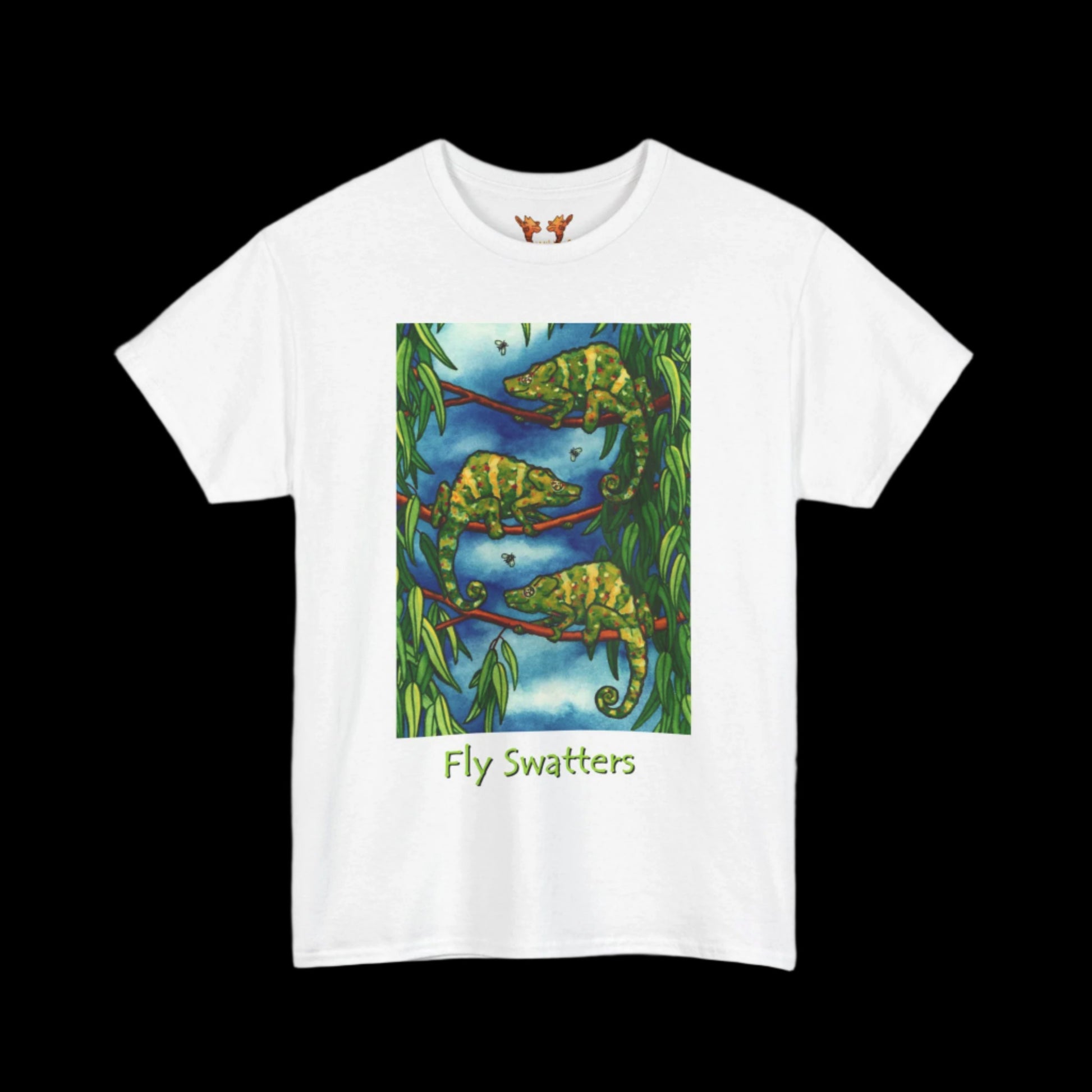 Chameleons on a white t-shirt